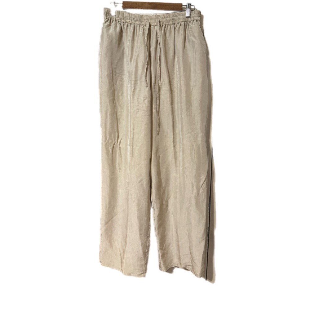 Diana Gilman Wide Leg Pants Women Large Beige Excellent Drawstring Elastic Waist